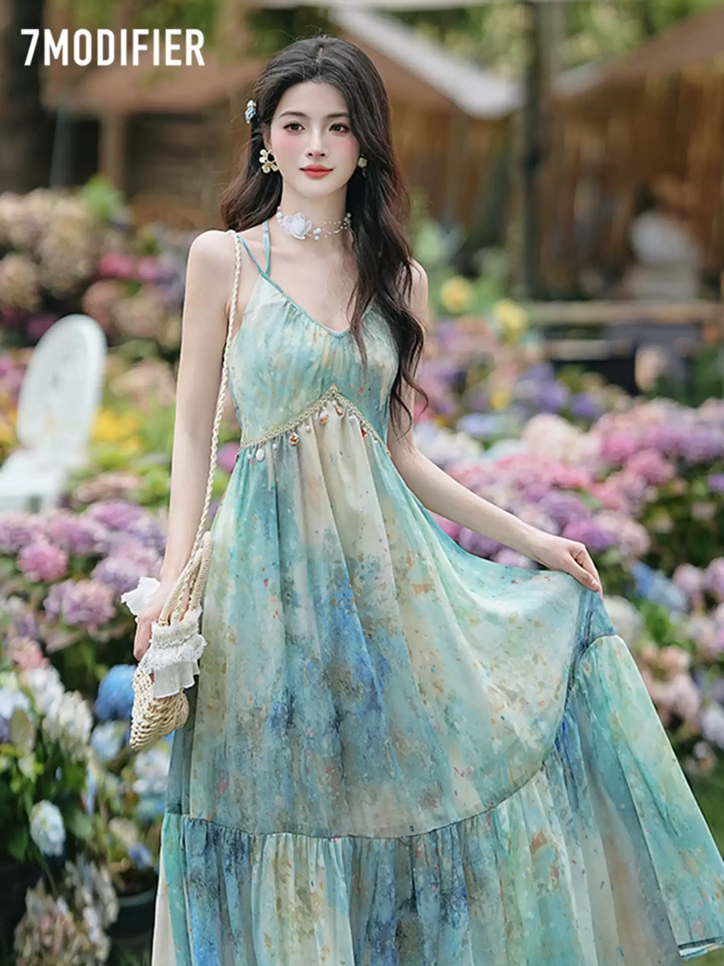 Summer new women's French temperament Western style high-end gentle wind sling fairy dress